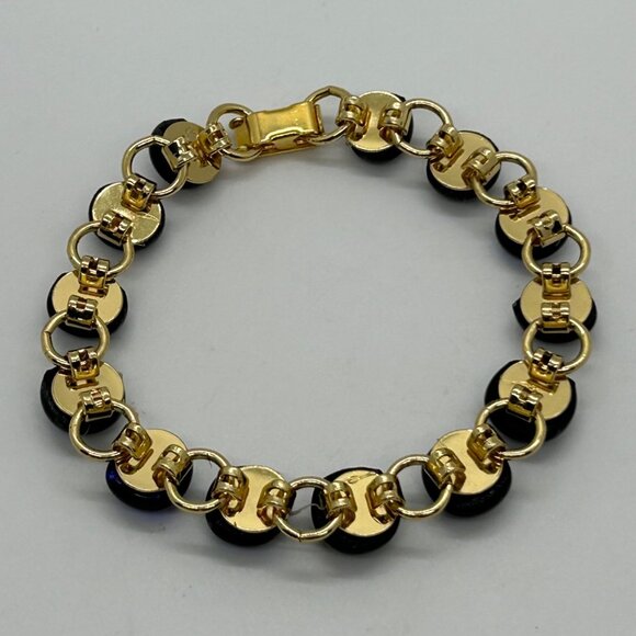 Vintage Gold-Tone Bracelet With Iridescent Dichroic Glass Beads - Picture 6 of 16